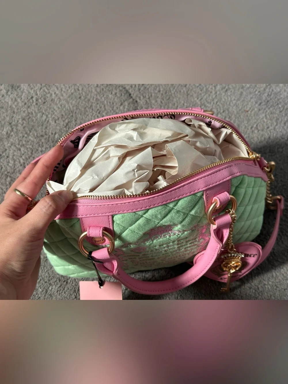 NWT Juicy Tale Juicy Couture Pink & Mint Green Quilted Satchel Crossbody Y2K Bag